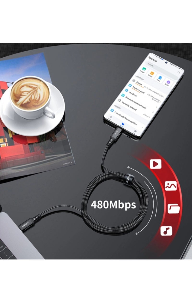 ACEFAST C4-03 USB-C To USB-C (100W - 5A) Aluminum Alloy Charging Data Cable 2M - Black - Image 5
