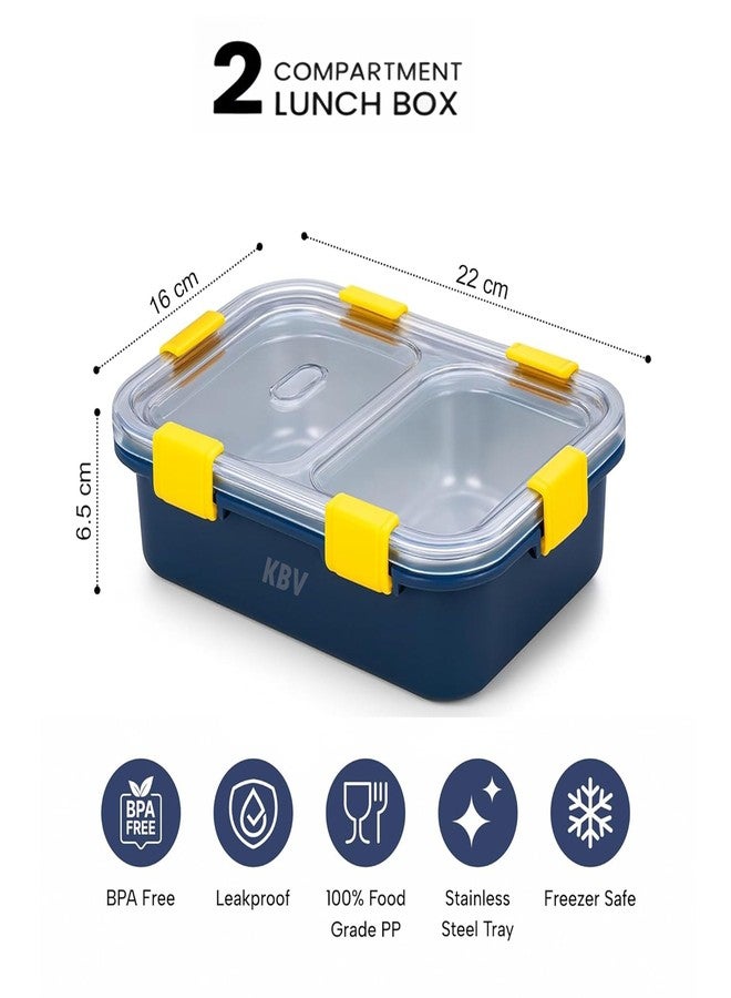 KBV 2 Compartment Stainless Steel Lunch Box 750 ml | 304 Grade Steel Tiffin Box | BPA Free, Leakproof, Dishwasher Safe | Office Lunch Box for Adults & Kids with Spoon & Chopsticks (Blue) - Image 4