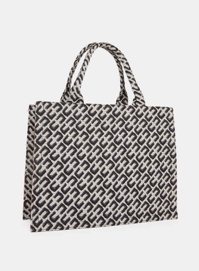 Styli Black Patterned Shopper Bag