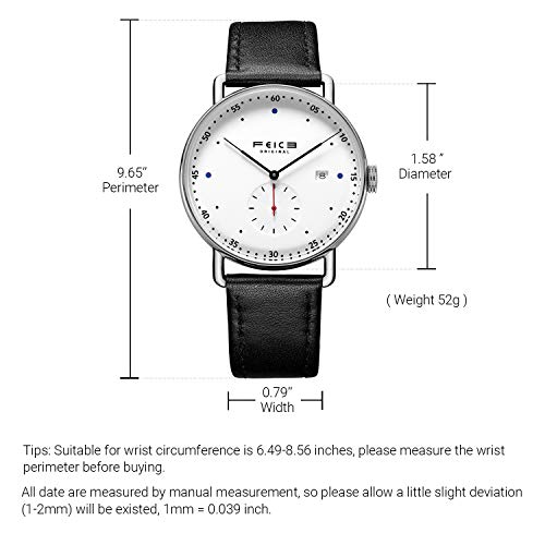 FEICE New Men's Automatic Watch Unisex Classic Minimalistic Mechanical Watch Curved Mirror Waterproof Casual Dress Watches with Leather Bands -FM506 (1-White) - Image 4