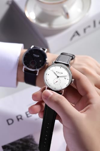 FEICE New Men's Automatic Watch Unisex Classic Minimalistic Mechanical Watch Curved Mirror Waterproof Casual Dress Watches with Leather Bands -FM506 (1-White) - Image 5