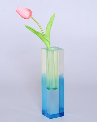 HLYU Acrylic Vase, Bud Vase for Centerpieces, Maximalist Decor Cute Flowers Vases for Modern Home, Office, Bedroom, Living Room, Dining Table (Fluorescent Green, Sky Blue) - Image 1