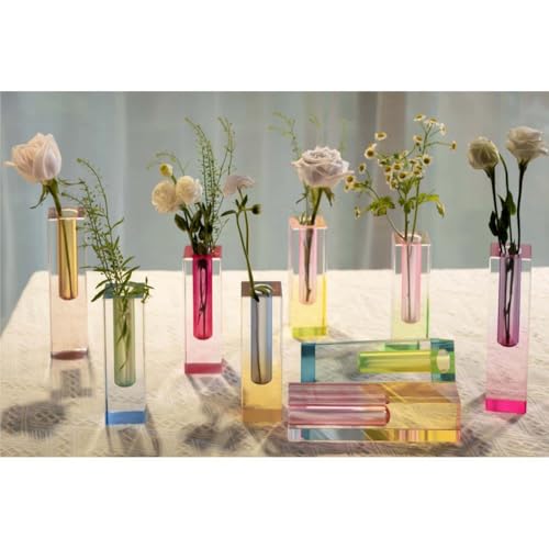 HLYU Acrylic Vase, Bud Vase for Centerpieces, Maximalist Decor Cute Flowers Vases for Modern Home, Office, Bedroom, Living Room, Dining Table (Fluorescent Green, Sky Blue) - Image 4
