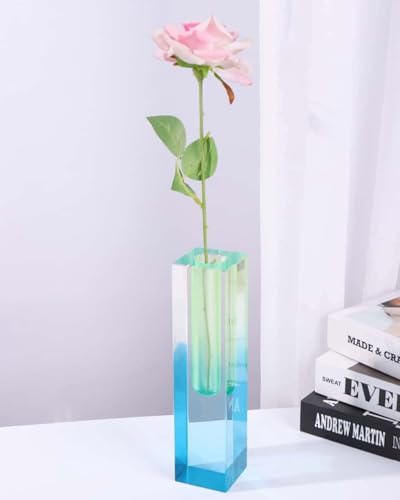 HLYU Acrylic Vase, Bud Vase for Centerpieces, Maximalist Decor Cute Flowers Vases for Modern Home, Office, Bedroom, Living Room, Dining Table (Fluorescent Green, Sky Blue) - Image 3
