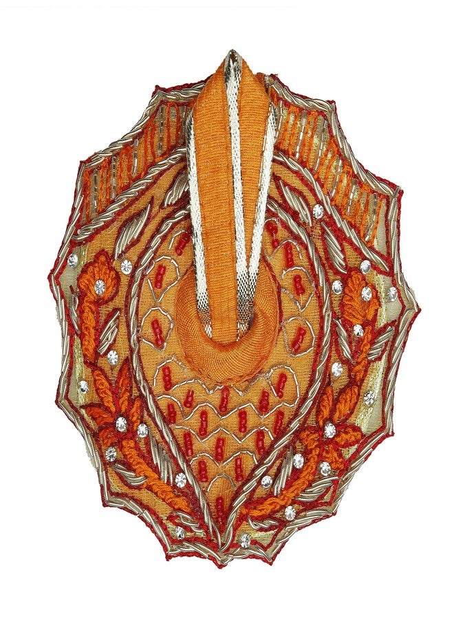 أديتري_كرييشن قماش كريشنا المصمم للورد كريشان لادو جوبال كانايا بال كريشنا فستان العمل اليدوي بوشاك فاسترا لتمثال أيدول معدني صغير لتزيين مهرجان هولي (الحجم: -0-1 رقم القطر: -4")(أصفر، برتقالي) - Image 2