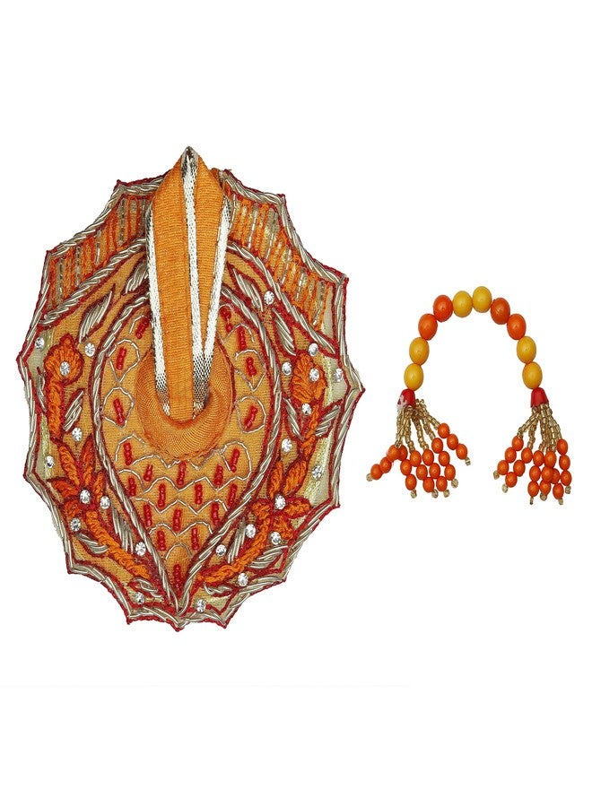 أديتري_كرييشن قماش كريشنا المصمم للورد كريشان لادو جوبال كانايا بال كريشنا فستان العمل اليدوي بوشاك فاسترا لتمثال أيدول معدني صغير لتزيين مهرجان هولي (الحجم: -0-1 رقم القطر: -4")(أصفر، برتقالي) - Image 1