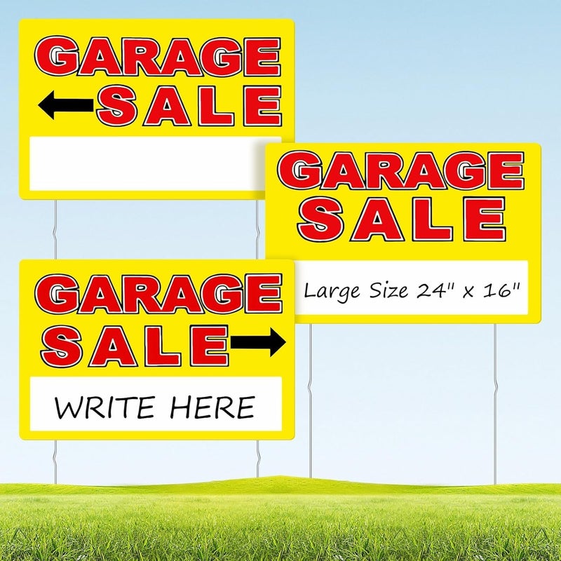 SPVIKISGO Garage Sale Sign, Large Size 24" x 16" Garage Sale Signs with Stakes, 3PCS Double-Sided Large for Sale Sign with Directional Arrow, Corrugated Plastic Weatherproof Suitable for Yard Sale - Image 1