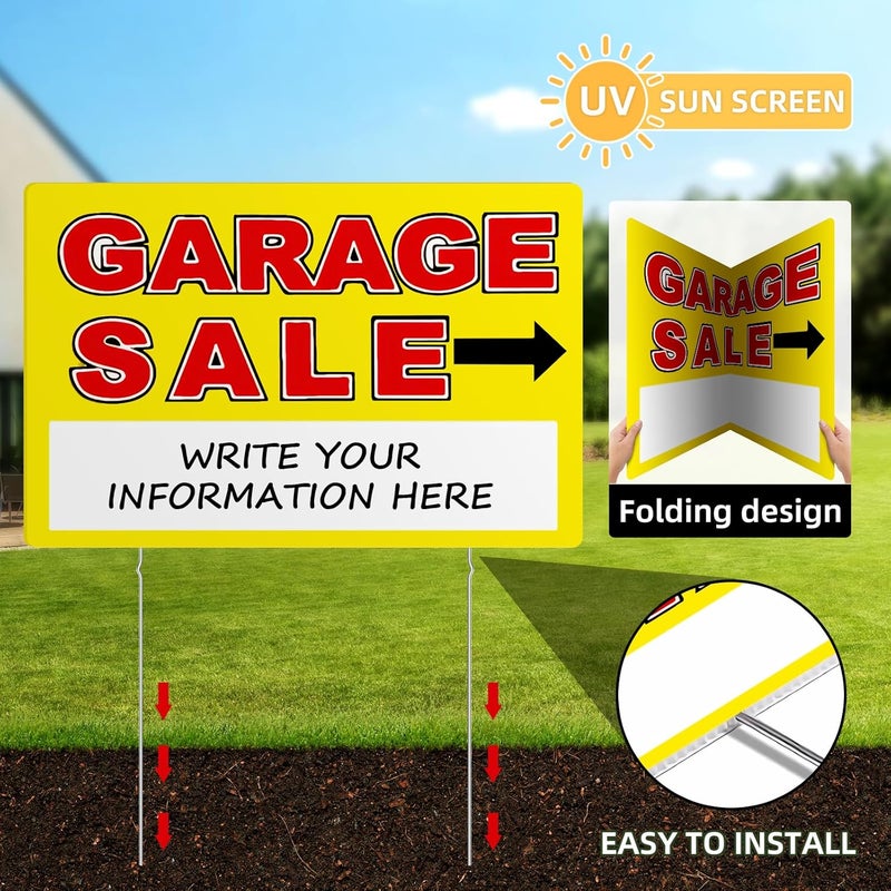 SPVIKISGO Garage Sale Sign, Large Size 24" x 16" Garage Sale Signs with Stakes, 3PCS Double-Sided Large for Sale Sign with Directional Arrow, Corrugated Plastic Weatherproof Suitable for Yard Sale - Image 3