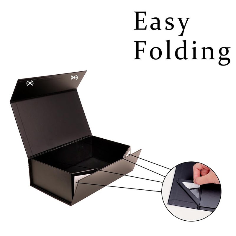 UoeRing 1 Pcs Black Gift Box,9.5x6x3 Magnetic Gift Box for Presents with Lids Rectangle Collapsible for Bridesmaid Proposal Box,Wedding,Christmas,Birthday Gift Packging with Ribbon Card Envelope - Image 3