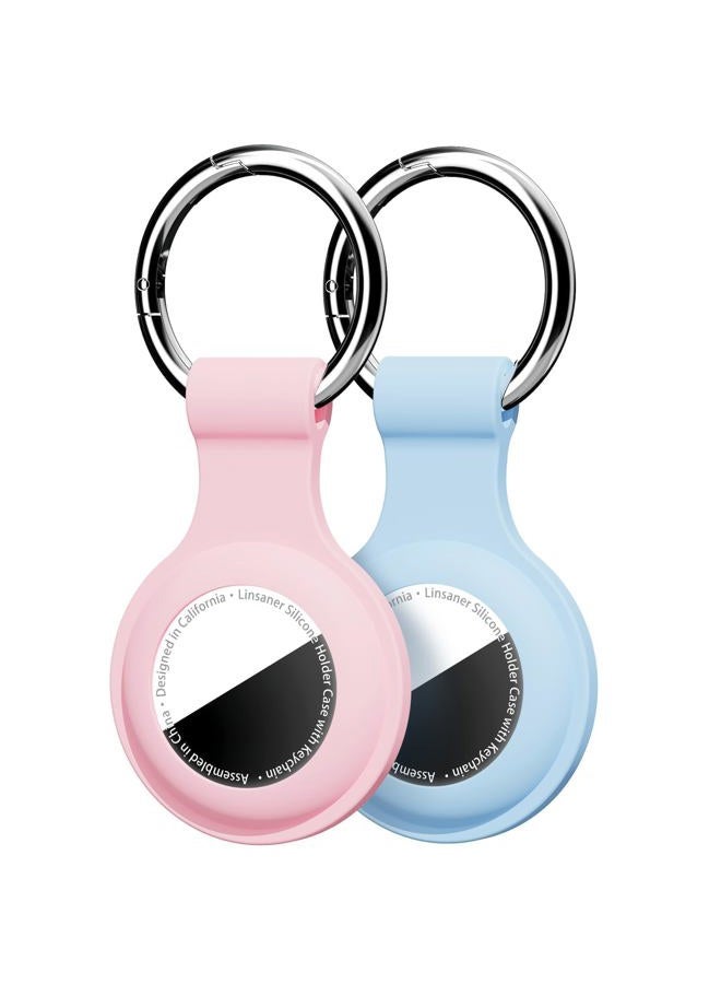 Linsaner [2 Pack] for AirTag Holder with Keychain, Shockproof Silicone Case for Apple for Air Tag - Protective Cover GPS Tracker Accessories for Keys, Pets, Luggage & Backpacks (Pink/Grey Blue) - Image 1