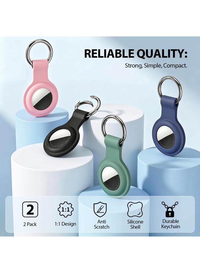 Linsaner [2 Pack] for AirTag Holder with Keychain, Shockproof Silicone Case for Apple for Air Tag - Protective Cover GPS Tracker Accessories for Keys, Pets, Luggage & Backpacks (Pink/Grey Blue) - Image 2