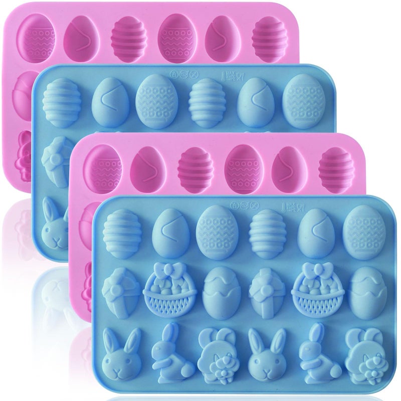 HKNMTT Easter Silicone Candy Mold 4-PACK 9 Shaped Egg Rabbit 72 Cavities Chocolate Mould Wax Melt Tray for Gummies Cupcake Decor Kids Holiday Gift Fudge Making Set - Image 1