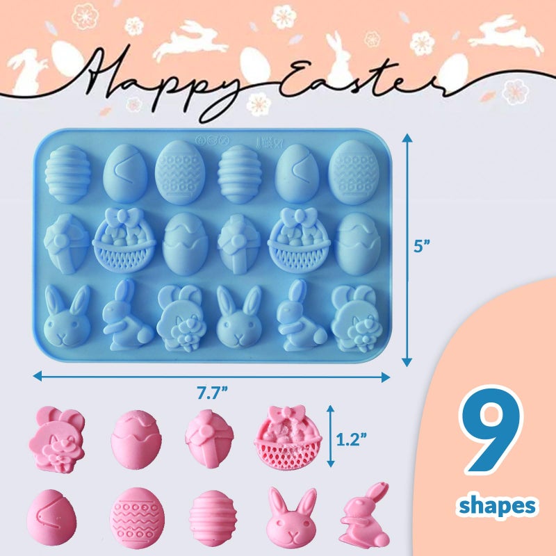 HKNMTT Easter Silicone Candy Mold 4-PACK 9 Shaped Egg Rabbit 72 Cavities Chocolate Mould Wax Melt Tray for Gummies Cupcake Decor Kids Holiday Gift Fudge Making Set - Image 4