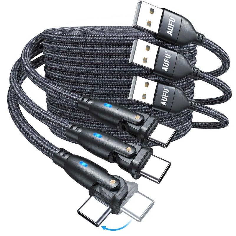 AUFU USB C Cable 6ft(3Pack-6.6ft/6.6ft/6.6ft), 180Â° Rotation USB to USB C Cable/3A USB-C Fast Charger Cable/USB A to USB-C Cable/Type C Charging Cable/USB Charging Cord for Type C Device - Image 1