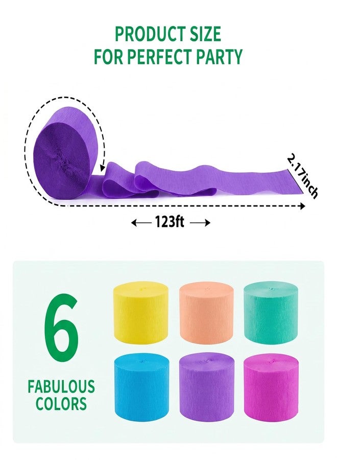 Acoavo 6 Rolls 738ft Crepe Paper Streamers, 6 Macaron Colors Party Streamers for Party Backdrop Craft Tissue Paper Decorations Wedding Birthday Graduation Decor DIY Supplies - 2.2 Inch x 123 Ft/Roll - Image 5