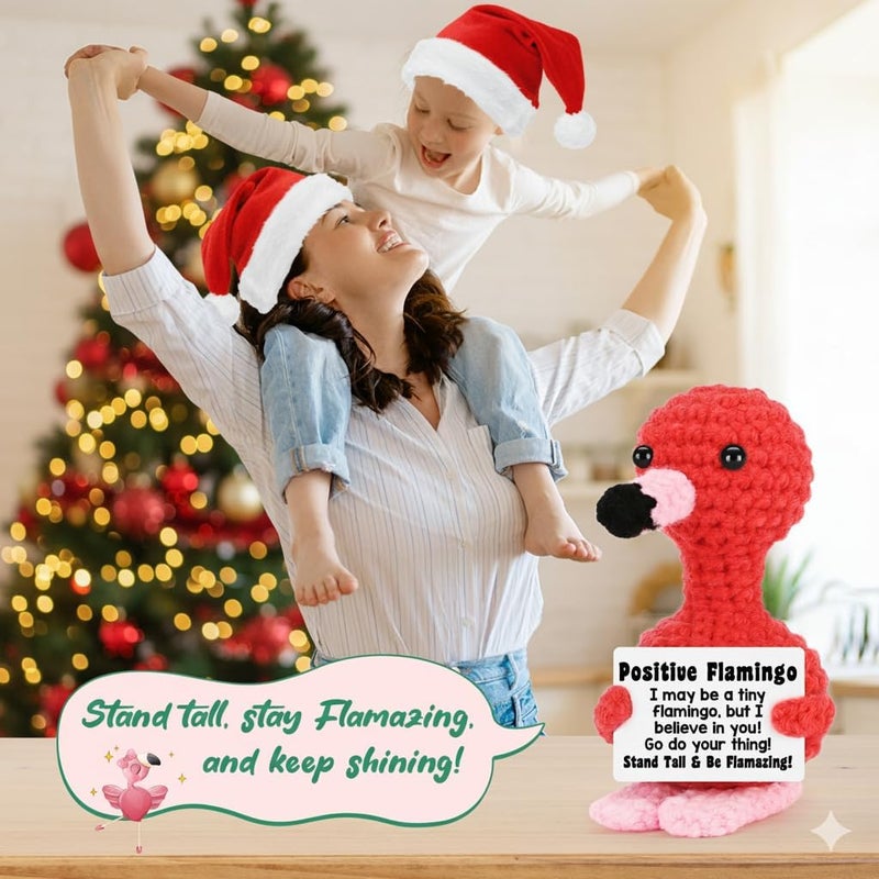 BdayPtion Mini Flamingo Christmas Stocking Stuffers for Women Teen Girls Boys Kids, Funny White Elephant Gifts for Adults, Birthday Gifts for Women, Positive Crochet Animals Emotional Handmade Flamingo Support - Image 4