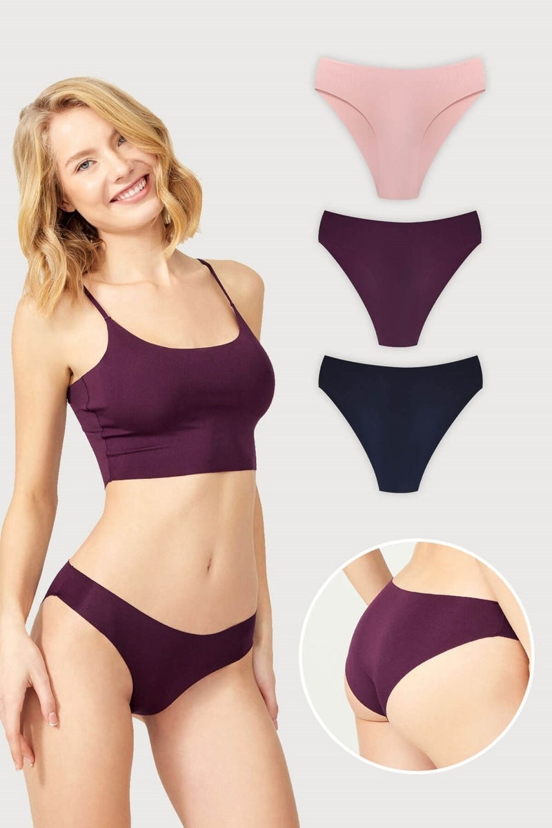 COTTONHILL Basic Non-Marking Laser Cut Women's Bikini Panties 3 Pack - 5  - Image 1