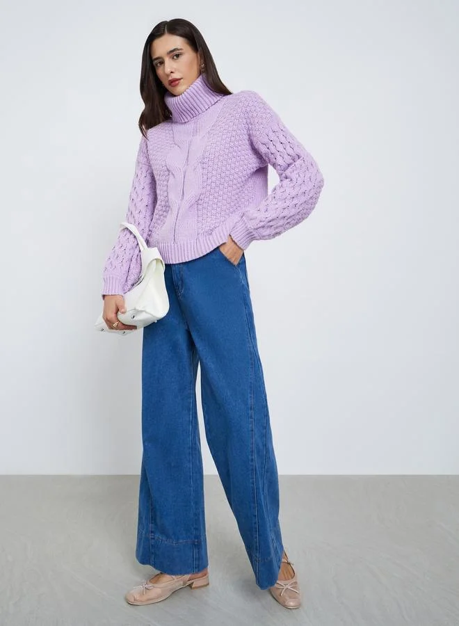 Styli Styli Lilac Regular Fit Cable Knit Sweater