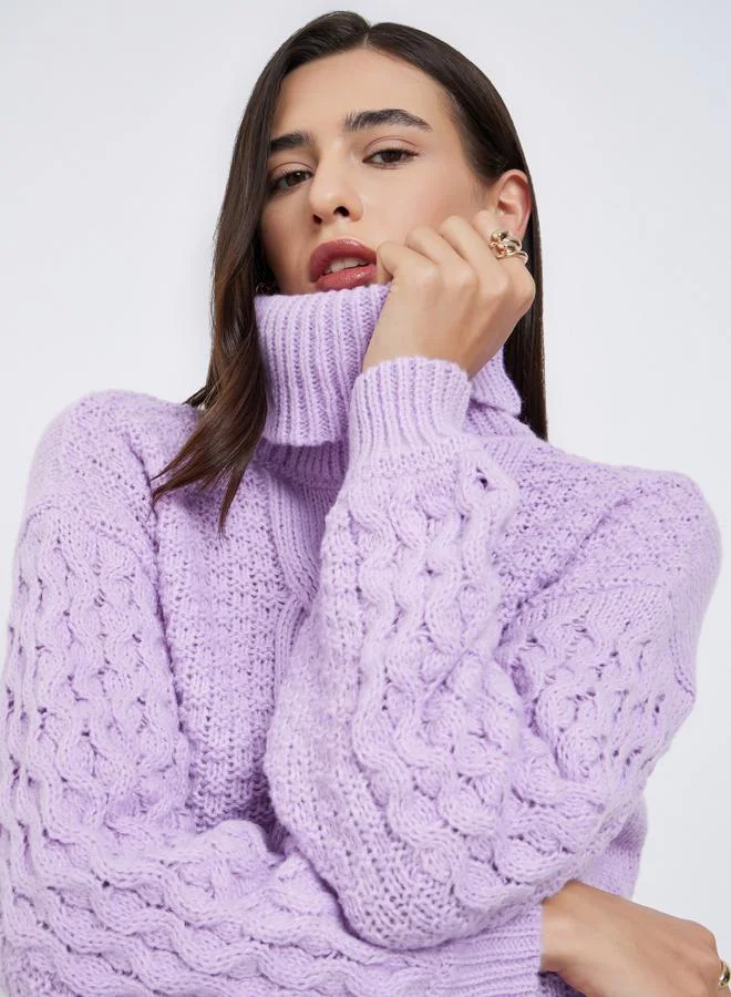 Styli Lilac Regular Fit Cable Knit Sweater