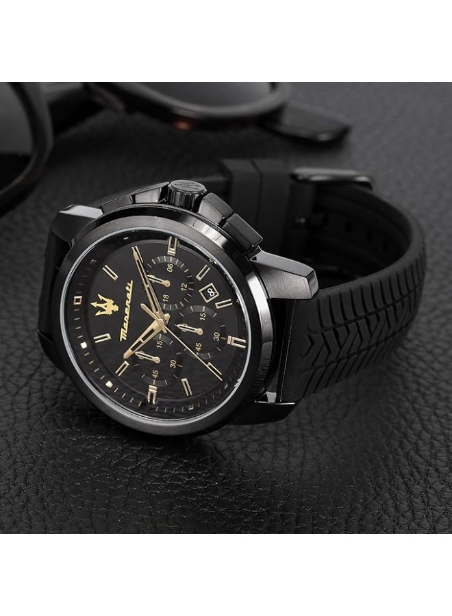 مازيراتي سكسسو 44 مم كرونومتر أسود مع قرص أسود وسوار أسود - Image 4