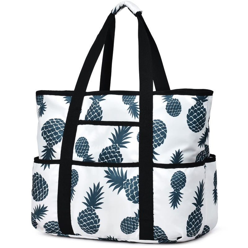 Becokan Beach Bags for Women Large Beach Tote Bag with Zipper Pockets Beach Bag Waterproof Sandproof Travel Nurse Tote Bag - Image 1