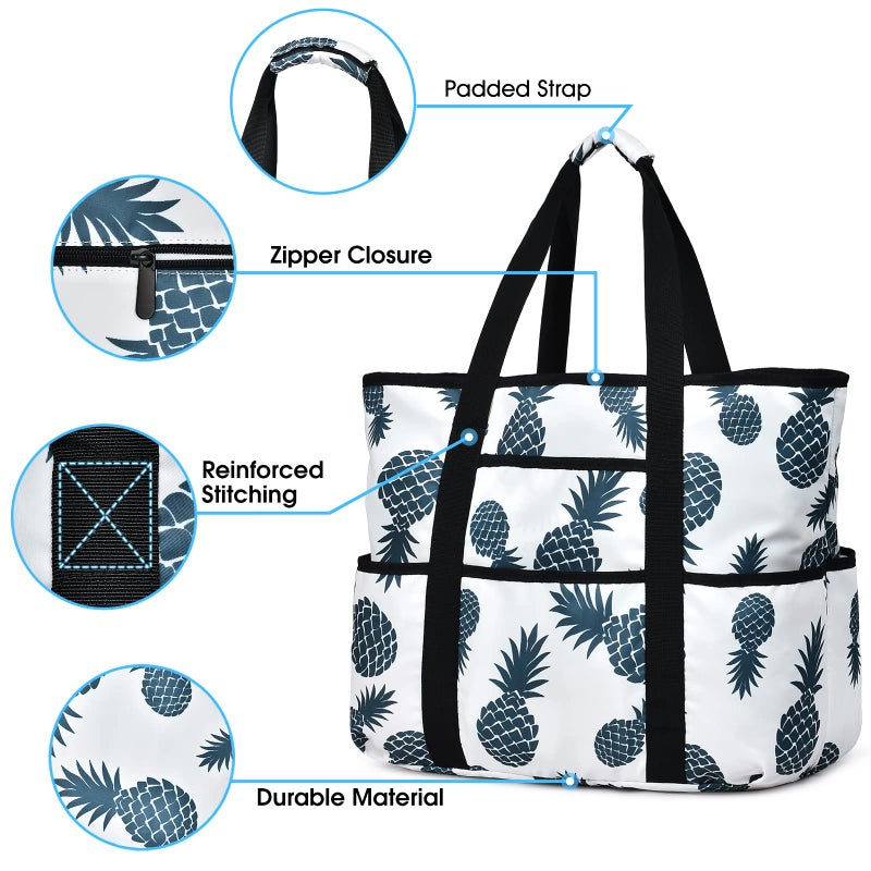 Becokan Beach Bags for Women Large Beach Tote Bag with Zipper Pockets Beach Bag Waterproof Sandproof Travel Nurse Tote Bag - Image 4