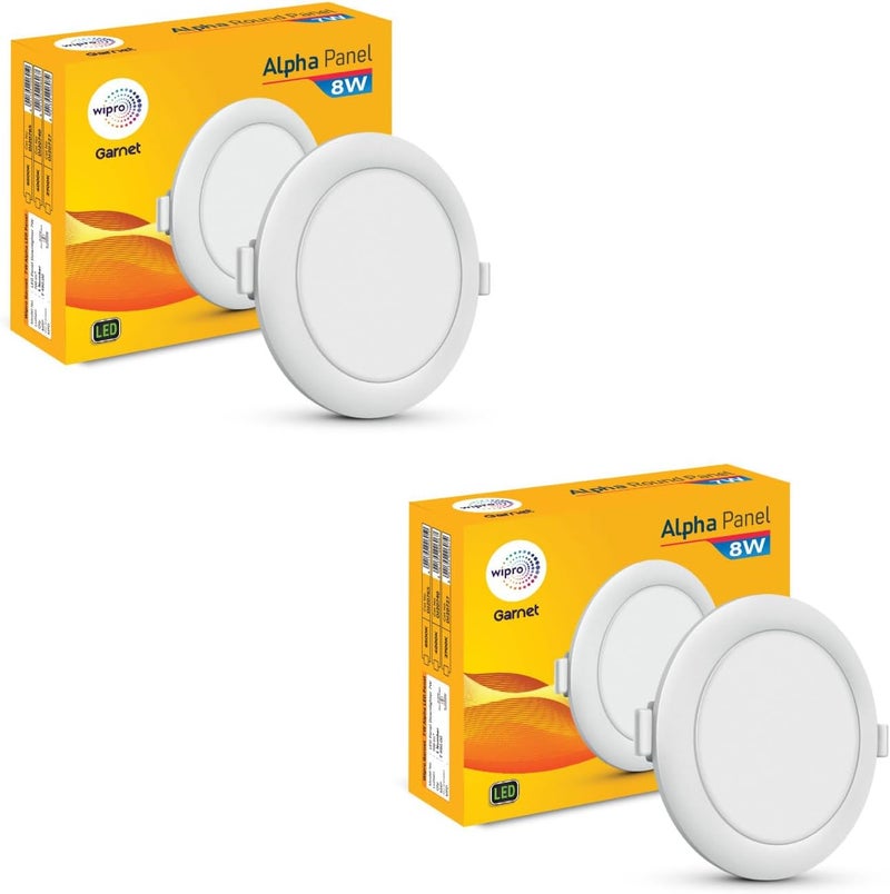 WIPRO Garnet 8W Round LED Alpha Panel | Neutral White (4000K) | Recessed Down Light for False Ceiling | Cutout - 110mm | Pack of 2 - Image 1