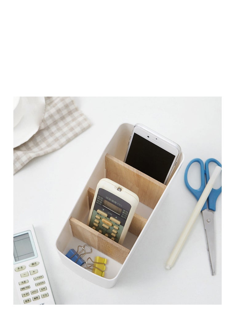 Excefore Wood Desktop Storage Organizer Remote Control Holder Multi-Compartment Pen Stationery Makeup Container - Image 4