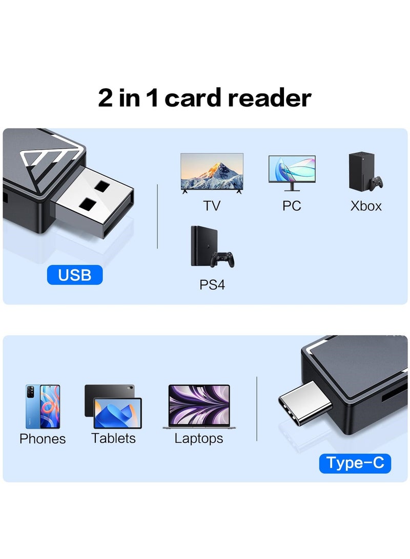 USB 3.0 SD Card Reader, 2-in-1 Memory Card Reader for Android Devices, Windows, Mac OS X, USB-C High-Speed Memory Card Reader for SDXC, SDHC, SD, MMC, RS-MMC, Micro SDXC, Micro SD, Micro SDHC - Image 3