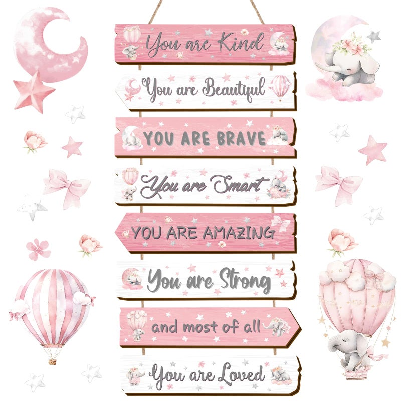 Qunclay Inspirational Girl Room Decor Aesthetic Art Wall Hanging Sign Inspiring Colorful Rainbow Wooden Decoration for Kids Teens Toddler Boy Baby Bedroom Nursery Dorm Decor, 6-12 Years old (Elephant) - Image 1