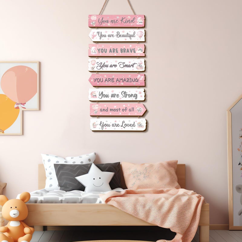 Qunclay Inspirational Girl Room Decor Aesthetic Art Wall Hanging Sign Inspiring Colorful Rainbow Wooden Decoration for Kids Teens Toddler Boy Baby Bedroom Nursery Dorm Decor, 6-12 Years old (Elephant) - Image 5