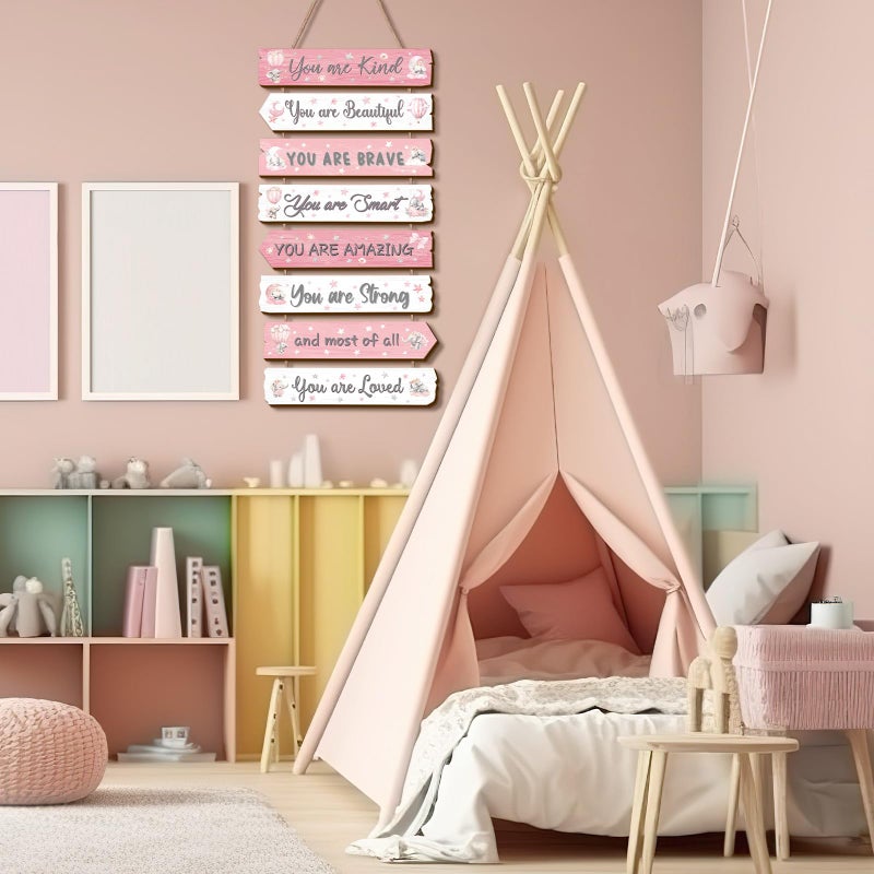 Qunclay Inspirational Girl Room Decor Aesthetic Art Wall Hanging Sign Inspiring Colorful Rainbow Wooden Decoration for Kids Teens Toddler Boy Baby Bedroom Nursery Dorm Decor, 6-12 Years old (Elephant) - Image 3