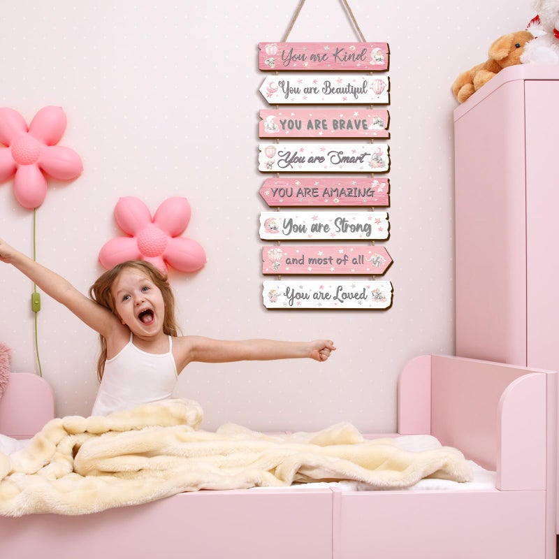 Qunclay Inspirational Girl Room Decor Aesthetic Art Wall Hanging Sign Inspiring Colorful Rainbow Wooden Decoration for Kids Teens Toddler Boy Baby Bedroom Nursery Dorm Decor, 6-12 Years old (Elephant) - Image 4