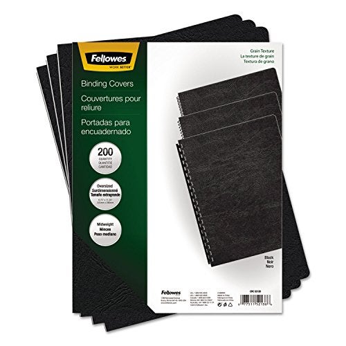 Fellowes Classic Grain Presentation Covers, Oversize, Black, 200 Pack (52138) - Image 1