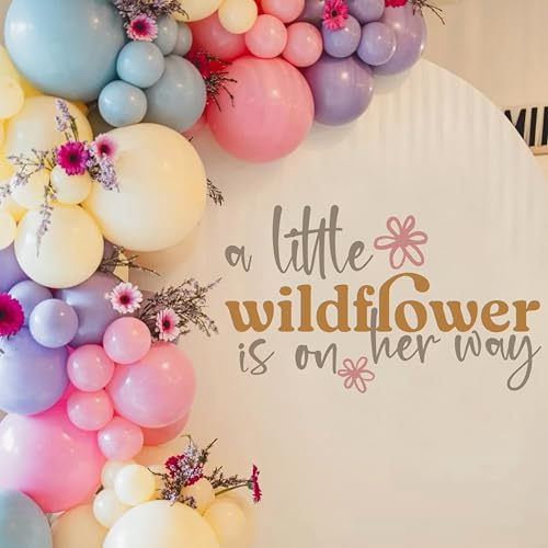 FUTNH A Little Wildflower is On Her Way Wall Decal，Floral Theme Baby Party Decal Sign，Gender Reveal Party Sign，Boho Floral Baby Shower Wall Stickers，Wildflower Balloon Arch Backdrop Stickers - Image 1