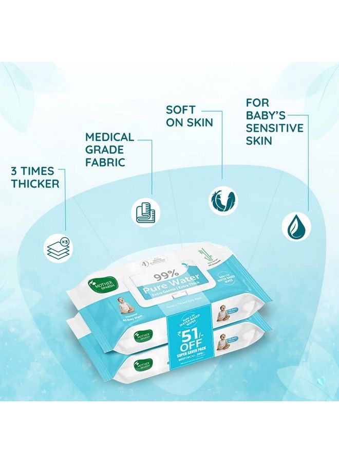 Mother Sparsh مناديل أطفال مائية نقية 99% (40X2) حزمة سفر مريحة موفرة للمال ؛ مناديل مصنوعة من قماش نباتي - Image 4