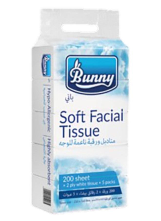 Bunny Facial Tissues 200 Sheets x 2 Ply Pack of 5 