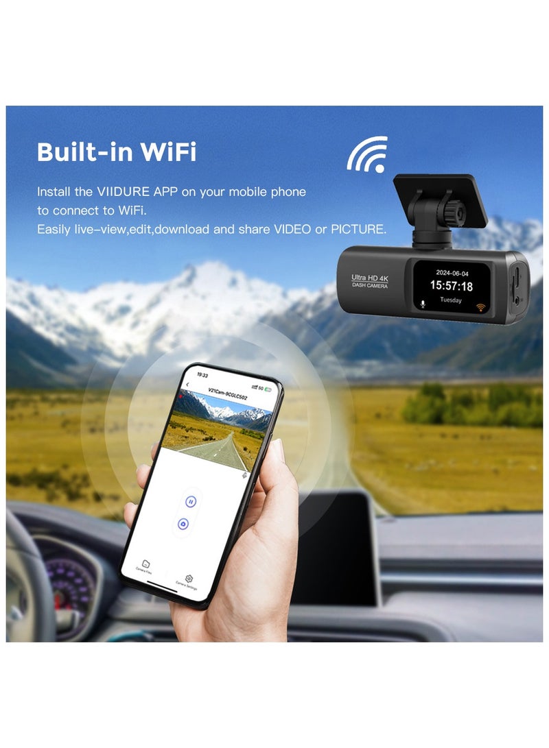 Dash Camera for Cars with WiFi  GPS, 4K Front and 1080P Rear Car Camera, with Super Night Vision and 24-Hour Parking Monitor, Parking Assistance, Supports 256GB Max - Image 4
