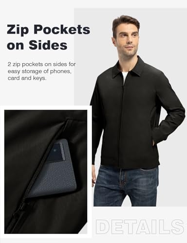 TBMPOY Men's Lightweight Jackets Casual Windbreaker Stylish Light Fall Spring Golf Work Dress Business Black XXL - Image 3