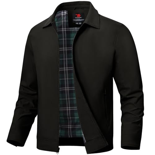 TBMPOY Men's Lightweight Jackets Casual Windbreaker Stylish Light Fall Spring Golf Work Dress Business Black XXL - Image 1