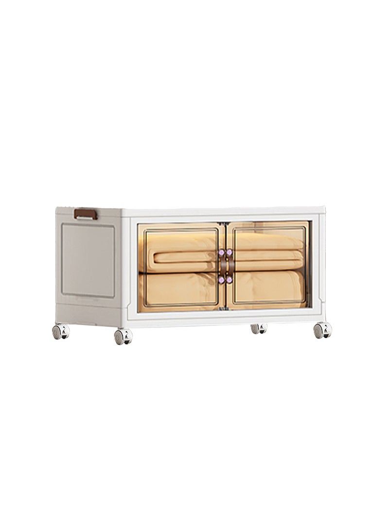 Ollieroo صندوق تخزين بلاستيكي قابل للطي مع عجلات - منظم PP مع باب مغناطيسي شفاف، مقبض قفل، تصميم موفر للمساحة للمطبخ أو غرفة النوم أو غرفة المعيشة، 65 × 42 × 38 سم - Image 1