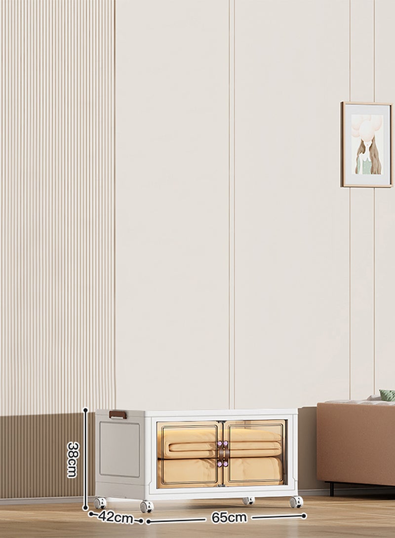 Ollieroo صندوق تخزين بلاستيكي قابل للطي مع عجلات - منظم PP مع باب مغناطيسي شفاف، مقبض قفل، تصميم موفر للمساحة للمطبخ أو غرفة النوم أو غرفة المعيشة، 65 × 42 × 38 سم - Image 2