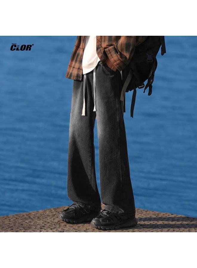 Clor Gradient Jeans For Men, Spring And Summer American Trendy Casual Loose Straight-leg Pants, Nzk05 Mobi White Black 3XL - Image 4