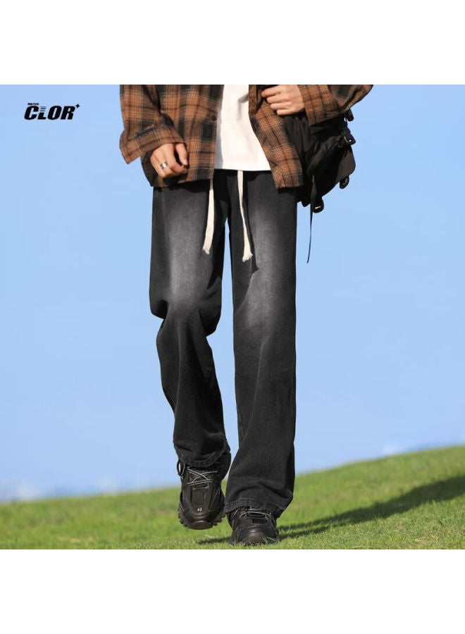 Clor Gradient Jeans For Men, Spring And Summer American Trendy Casual Loose Straight-leg Pants, Nzk05 Mobi White Black 3XL - Image 3