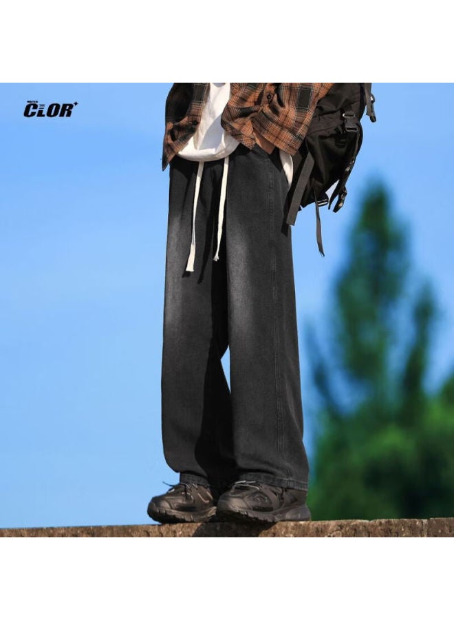 Clor Gradient Jeans For Men, Spring And Summer American Trendy Casual Loose Straight-leg Pants, Nzk05 Mobi White Black 3XL - Image 5