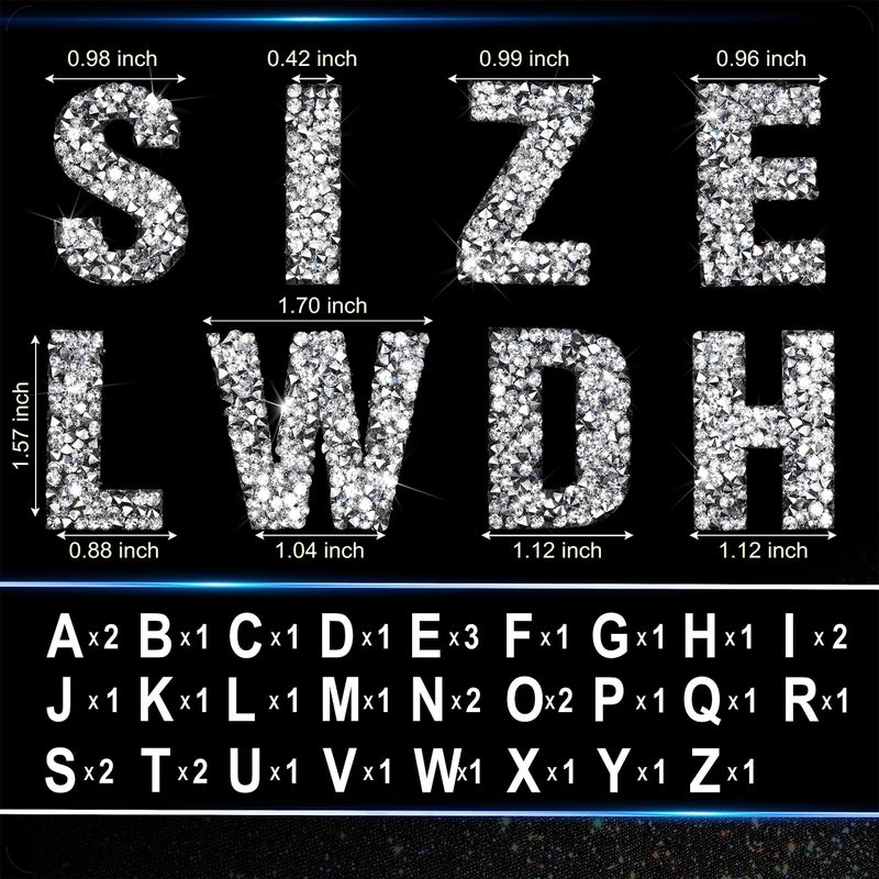 Locacrystal 34Pcs Bling Resin Rhinestone Alphabet Letter Stickers, A-Z Letters Self-Adhesive hotfix Crystal Rhinestones Word Sticker for Car&Art&Crafts&Clothing DIY Decoration(Silver) - Image 4