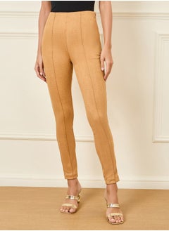 Styli High Rise Pintuck Suede Leggings  - Image 1