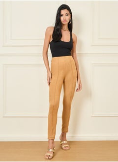 Styli High Rise Pintuck Suede Leggings  - Image 2