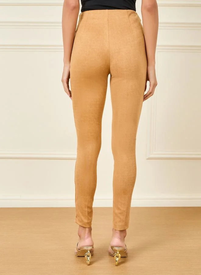 Styli High Rise Pintuck Suede Leggings