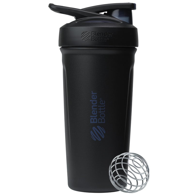 BlenderBottle زجاجة خلط بلندر بوتل الرياضية معزولة من الفولاذ المقاوم للصدأ مع خفاقة سلكية، سعة 24 أونصة، سوداء - Image 1